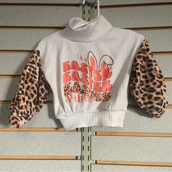 Little Rodeo Queen Boutique Other - Little Rodeo Queen Boutique Leopard Easter Shirt Ribbed Mock Neck 6-12 Oversized
